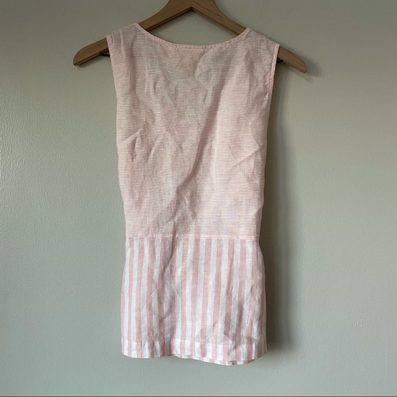 Cynthia Rowley 100% Linen Pastel Pink Striped Bow Tie Sleeveless Tank Blouse - Picture 2 of 6